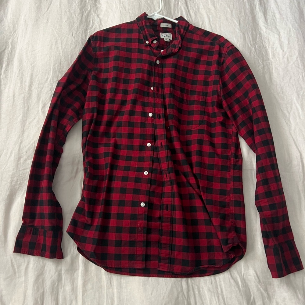 J. Crew Red and Black Plaid Men's Shirt